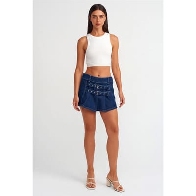 Gesmokt Katoenen Denim Minirok
