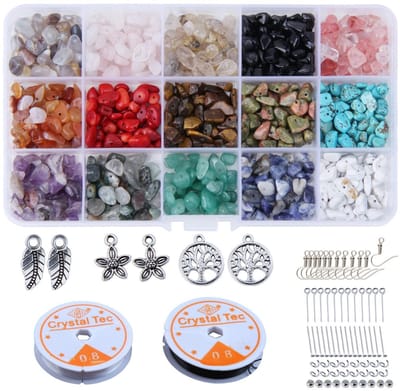 Dailygoods- Oorbellen Set - Natuurlijke Edelstenen - 15 Kleuren - 5-8 mm Kralen - Sieraden Maken - Inclusief Metalen Accessoires - Doos 17,2 x 10 x 2,3 cm