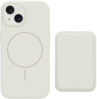 xoxo Wildhearts siliconen hoesje met magnetische kaarthouder (beige) - Geschikt voor iPhone 15 MagSafe - Silicone case met wallet - ruimte voor pasjes - pasjeshouder - shockproof telefoonhoesje