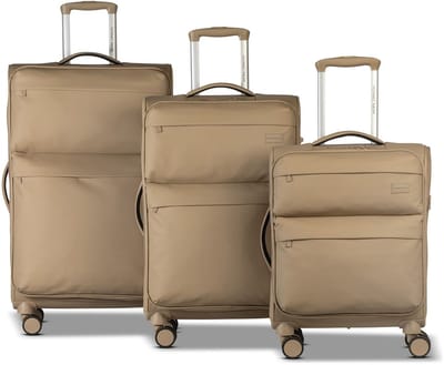 Worldpack Kyoto 4 wielen Kofferset 3-delig met uitbreidingsplooi - Zachte bagage - TSA slot - beige