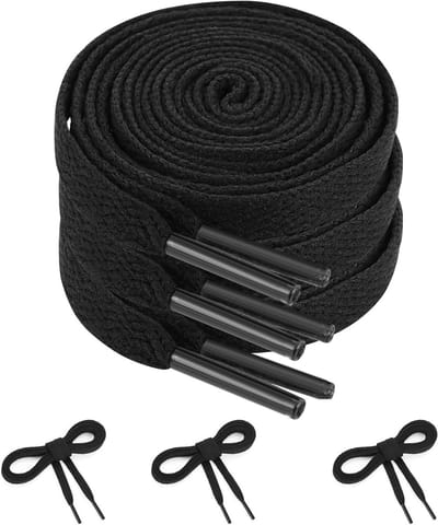 3 paar 8 mm brede platte veters - 120 cm zwarte veters voor sneakers, wandelschoenen en sportieve schoenen