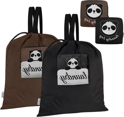 2 Stuks Waszakken 53x54cm met 2 Compartimenten, Sterke Handvatten, Herbruikbare Waszak voor Vuile Kleding, Gym, Strand en Camping