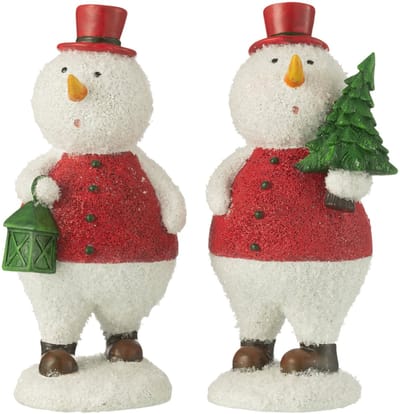 J-Line decoratie Sneeuwman Boom + Lantaarn - polyresin - mix - large - 2 stuks