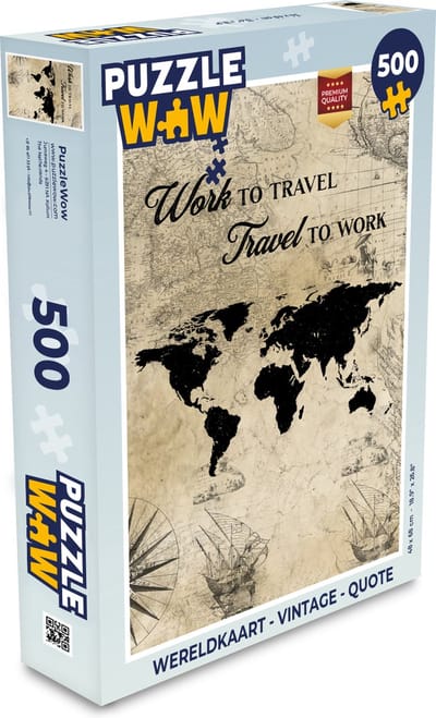 Puzzel Wereldkaart - Vintage - Quote - Legpuzzel - Puzzel 500 stukjes