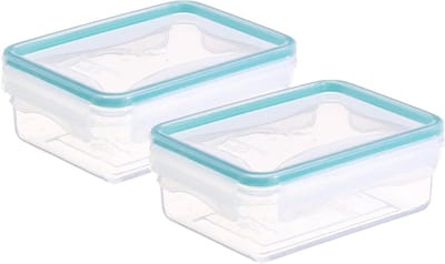 5Five Vershoudbakje TRITON - 2x - deksel met zijklemmen - kunststof - luchtdicht - 14 x 10 x 5 cm - 490 ml - transparant/blauw
