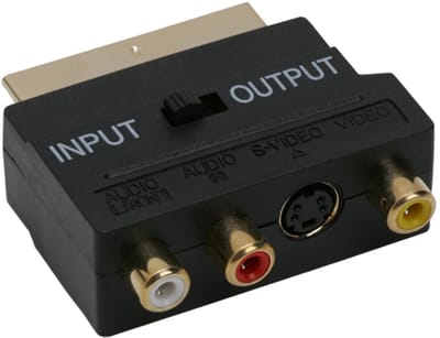 SCART naar RCA Adapter met S-Video – 3x RCA + S-Video Vrouwelijk naar Euro-SCART Stekker – Verguld met In/Out Schakelaar - 1 Stuks [05178]