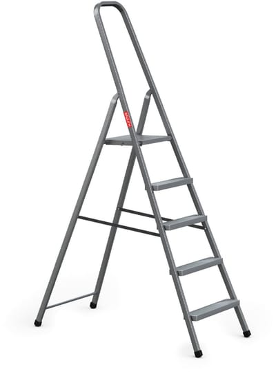 Baulich Opvouwbare huishoudtrap - Stalen vouwladder met 5 antislip treden en platform, draagvermogen 125 kg, werkhoogte 300 cm, stabiel met geprofileerde voeten