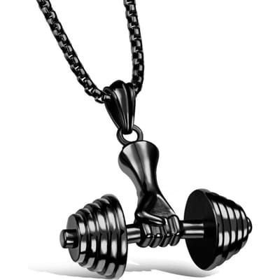 Nieuwe Sieraden Dumbbell Halter Hanger Fitness Heren Ketting black