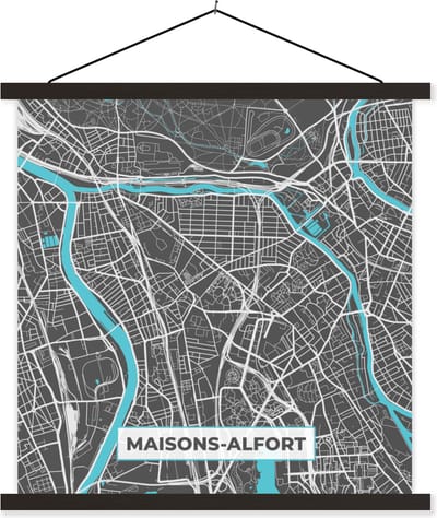 Posterhanger incl. Poster 60x60 cm - Schoolplaat - Stadskaart – Frankrijk – Kaart – Maisons-Alfort – Plattegrond - Textielposter - Zwarte latten - Stadskaart