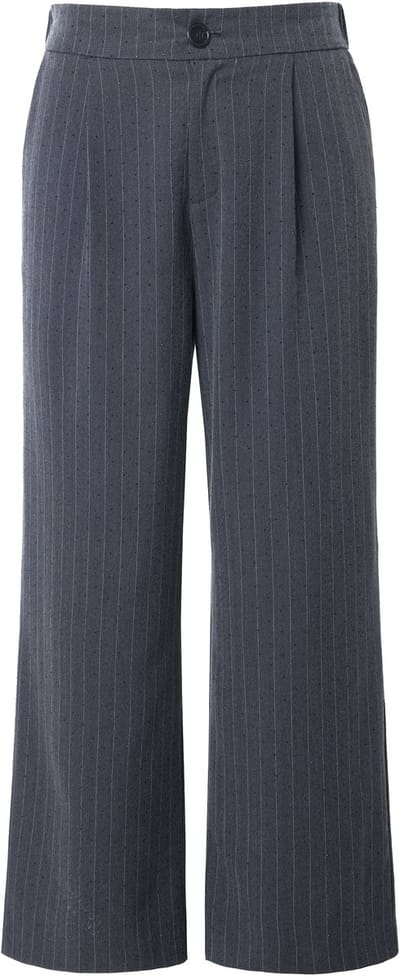 Studio Untold - Dames - Broek met krijtstrepen wijde pijpen hoge taille - Asfaltgrijs - Maat 42