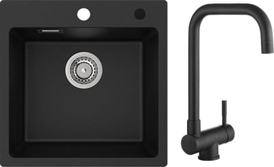 CECIPA max Granieten Spoelbakken - 45x45cm Grantien Spoelbakken met 360°Inklapbare Keukenkraan - Enkele spoelbak - Spoelbakken met Afdruip - Wasbak Keuken