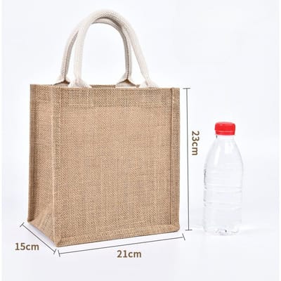 Sac en lin Sacs en coton peints à la main Sacs imitation jute portables Sacs en lin Sacs à provisions Sacs laminés beige