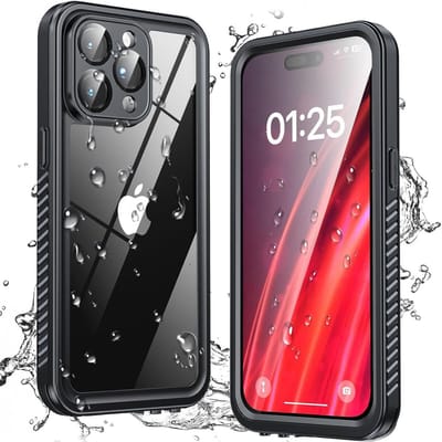SBG Outdoor Case Waterdicht Transparant Hoesje geschikt voor iPhone 15 Pro Max | Shockproof | Onderwater tot twee meter | Antislip greep | IP68-gecertificeerd | Doorzichtig / Zwart
