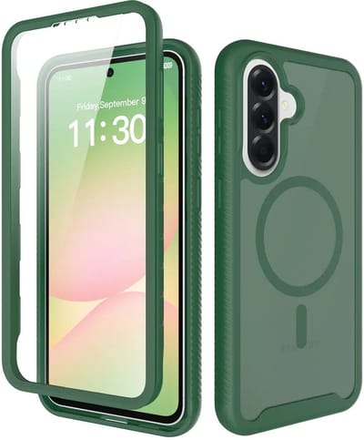 Hoesje met Ingebouwde Screenprotector Geschikt voor Samsung Galaxy A57 - Compatibel met MagSafe / Qi2 - Full Protect - Schokbestendige Beschermhoes - Case Matte Groen