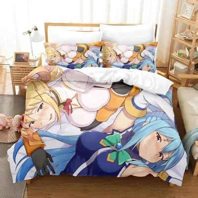 3D Print Anime KonoSuba Beddengoed Set Dekbedovertrek Bed Set Dekbedovertrek Kussensloop Dekbed King Queen Maat Jongens Volwassenen Beddengoed Set 70x133cm 2pcs