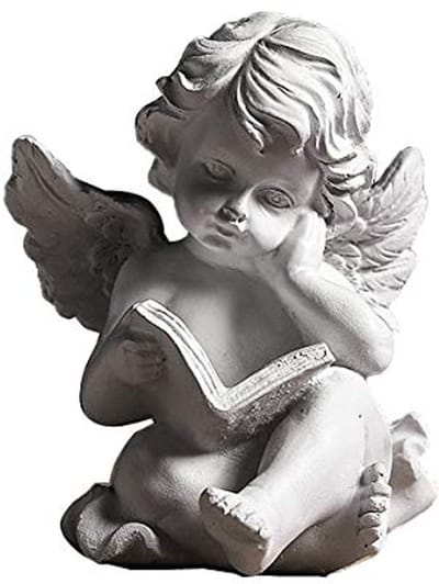 Engel Beeldje - Cherub Sculptuur - Huis Decoratie - Handgeschilderde Afwerking - 3.5 x 4 x 3 Inch - Wit