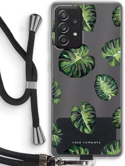 Case Company® - Hoesje met koord geschikt voor Samsung Galaxy A52s 5G hoesje met Koord - Tropische bladeren - Telefoonhoesje met Zwart Koord - Bescherming aan alle Kanten en Over de Schermrand