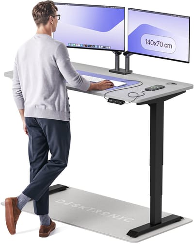 Desktronic HomePro Zit-sta Bureau Elektrisch In Hoogte Verstelbaar, 140x70cm Zwart/Grijs, Stille Dubbele Motor, Hoogte 62-126cm