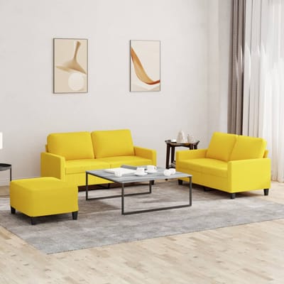 vidaXL - 3-delige - Loungeset - met - kussens - stof - lichtgeel