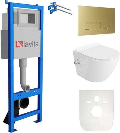 LAVITA LAV 101 SALTO - Compleet Inbouwreservoir 40cm - Luxe Gouden Drukplaat 200.3.5 - Luxe Randloos Hangtoilet