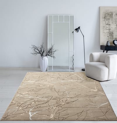 the carpet Mila – Modern vloerkleed met takkenmotief en glansstructuur, geschikt voor woonkamer en hal, beige met bruin takken, 80 x 150 cm