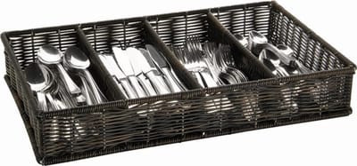 APS Bestekbak - 4-vaks bestekhouder met 4 RVS kokers - zwart/bruin - 27 x 27 x 15 cm