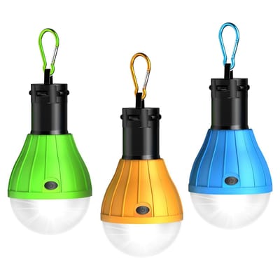 QTTVBTNA - LED Campinglamp - Outdoor Tentlamp - Bolvormige verlichting met Haak - Mini Noodlamp - Werkt op batterijen - Draagbaar - Wit Licht - 3 Stuks