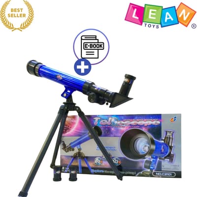 LEAN Toys Educatieve Blauwe Telescoop met Statief – Telescoop - Vergroting 20x 30x 40x – Wetenschappelijke Astronomie Set voor Kinderen vanaf 8 Jaar – Leer Sterren & Planeten Ontdekken – Draagbare Beginners Telescoop met Focusfunctie – Met Ebook