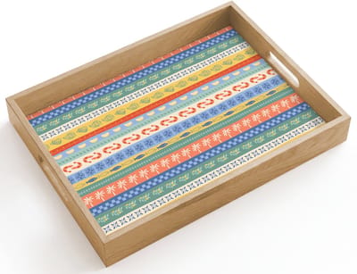 Dienblad hout 40x30 cm - Schootdienblad - Strepen - Patroon - Zomer - Borrelplank rechthoek - Plateau dienbladen