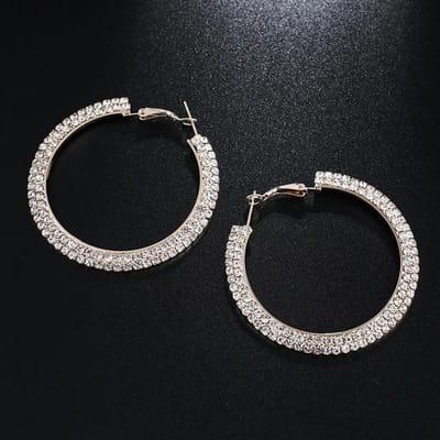 Gepersonaliseerde Oorbellen met Steentjes voor Vrouwen Vol met Diamanten, Grote Oorbellen, Luxe Sprankelende Diamanten, Glanzende Ronde Oorbellen, Oorbellen. black