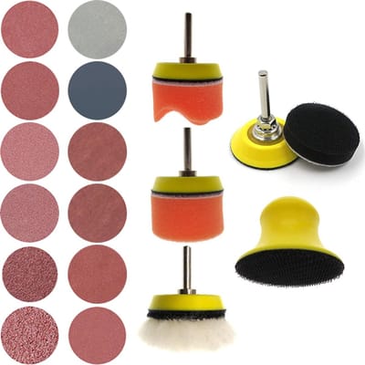 180-delige schuurpapierset, 50 mm klittenband, nat en droog schuurpapier korrel (80-5000) voor metalen houten meubels en autolak-polish - met 1/4 inch schacht, schuurblok, zachte schuimbuffer