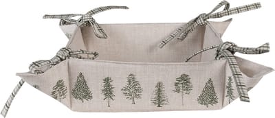 Clayre & Eef Broodmand 35x35x8 cm Beige Groen Katoen Dennenbomen