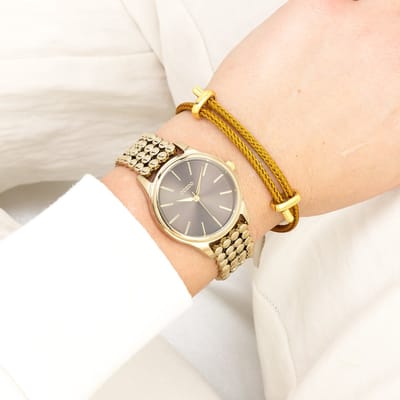 OOZOO Timepieces - Goudkleurige OOZOO horloge met bolletjes schakelarmband - C11673