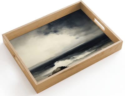 Dienblad hout 40x30 cm - Schootdienblad - Zee - Rotsen - Storm - Borrelplank rechthoek - Plateau dienbladen