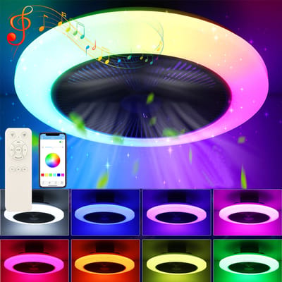 50W Bluetooth Muziek RGB LED plafondventilator met verlichting, plafondventilator met luchtcirculatie, ronde plafondlamp met sterrenhemel, dimbaar