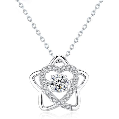 S925 Sterling Zilveren Ketting Dames Pentagram Hanger Kloppend Hart Moissanite Sieraden Koreaanse Smart Sleutelbeen Ketting Sieraden white