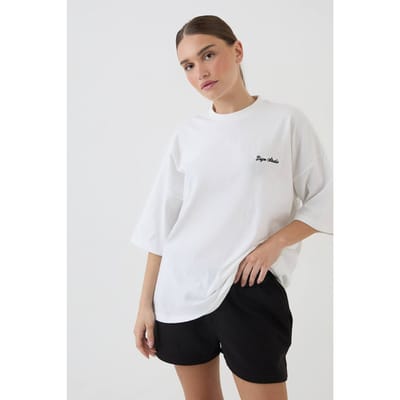 Dames Dsgn Studio T-shirt Met Geborduurd Script In Oversized Model | White | Maat: XS