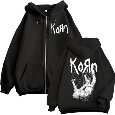 Rockband Korn The Nothing Album Rits Hoodie Gothic Vintage Zip Up Pullovers Heren Dames Casual Mode Sweatshirt Streetwear L zwart