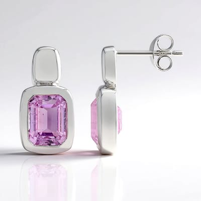 Cavill - Zilveren Oorbellen met Kunziet 3,74 Ct - 925 Sterling Zilver Palladium Finish - Achthoekige Trapgeslepen Edelstenen - Elegante Dames Sieraden
