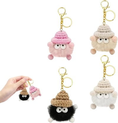 Set van 4 Zachte Pluche Sleutelhangers voor Vrouwen en Meisjes - Rugzak, Auto en Tas Decoratie, Perfect Cadeau voor Kinderen en Meisjes