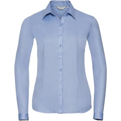 Russell Collection Shirt met lange mouwen in visgraatmotief voor dames/dames (Lichtblauw)