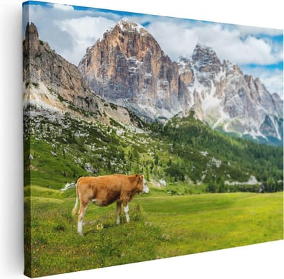 Artaza Canvas Schilderij Bergen - 40x30 cm - Klein - Wanddecoratie Koeien - Muurdecoratie Landschap - Kamer Accessoires Natuur