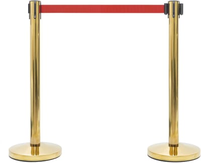 GJ Floors - Set afzetpalen met Trekband | Messing - Rood - Hoogte: 92 cm - Lengte: 200 cm - Steel diameter: 5,1 cm