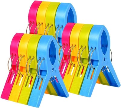 Grote Wasknijpers, 12 Stuks Handdoek Klemmen, Plastic Strandhanddoek Klemmen voor Ligstoelen, Ideaal voor Buiten en Windbestendig