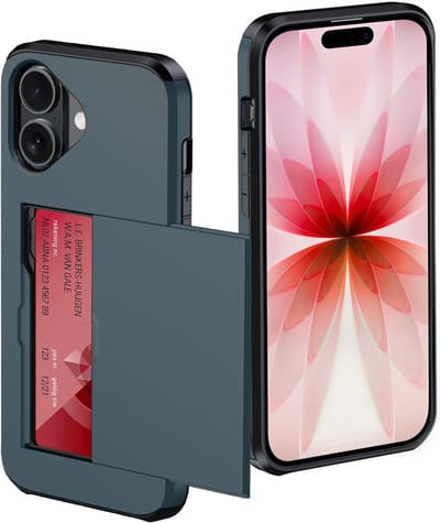 Hoes Geschikt voor iPhone 17 Hoesje Pasjeshouder Hard Cover Shock Proof Hard Case Hoes Met Kaarthouder - Donkerblauw