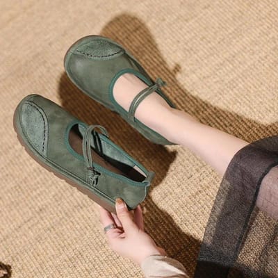 Dames Etnische Stijl Loafers Dames Schoenen Flats Trand Mary Jane Elegant Retro Mode Blootsvoets Comfortabel Leer Stiksel 41 groen
