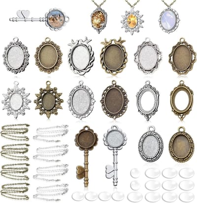 40 Stuks Hangertjes en Tray Kits, 16 Stijlen Basis voor Cabochons, Vintage Ovale en Ronde Bezel Hangers voor DIY Foto Sieraden Maken en Creatief Knutselen