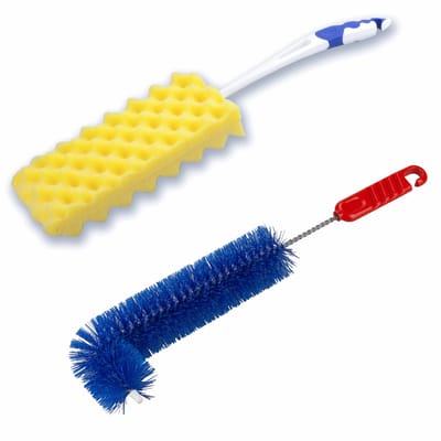 2- Delige verwarming schoonmaakset blauw/wit - schuimborstel - L-vorm radiator borstel