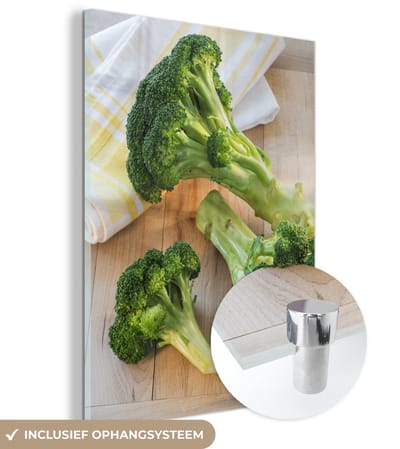 ® Glasschilderij 120x160 cm - Schilderij acrylglas - Broccoli op snijplank - Foto op glas - Muurdecoratie woonkamer - Wanddecoratie slaapkamer - Schilderijen