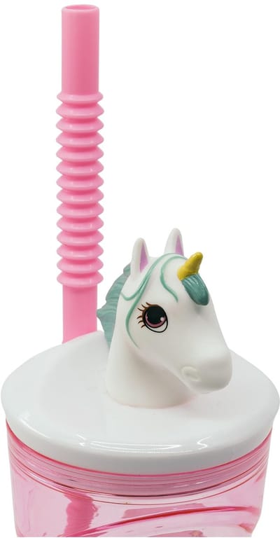 Kinderbeker met Rietje en Deksel Unicorn, 3D Figuur, 360 ml, Herbruikbaar Plastic, BPA-vrij, Ideaal voor Jongens en Meisjes